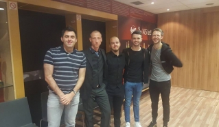 V zakulisju: Ronnie O'Sullivan, Mitja Gradišnik, Luca Brecel, Oliver Lines in Judd Trump.